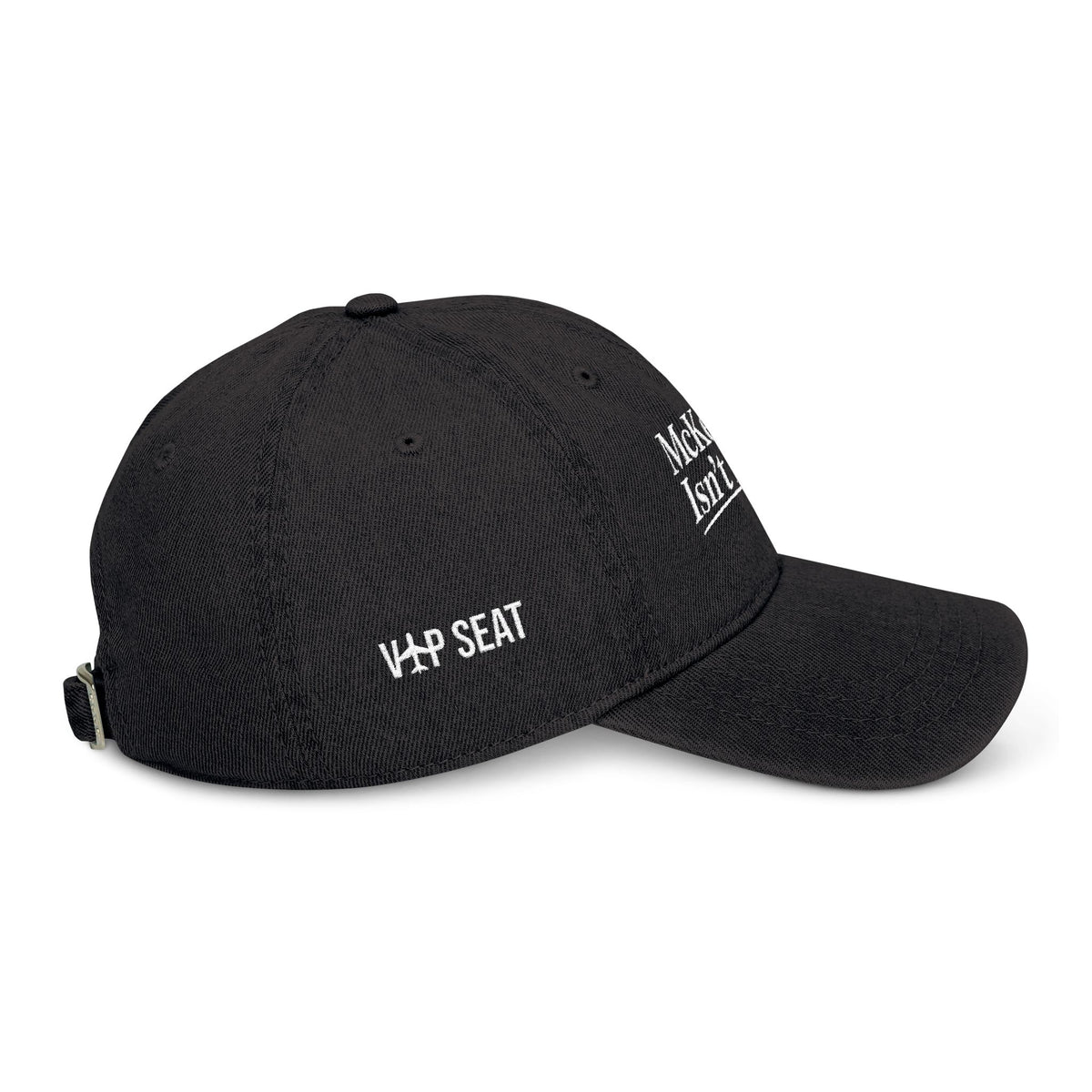 Embroidered Denim Hat — "McKenna Isn't Real" Vintage Adjustable Cap